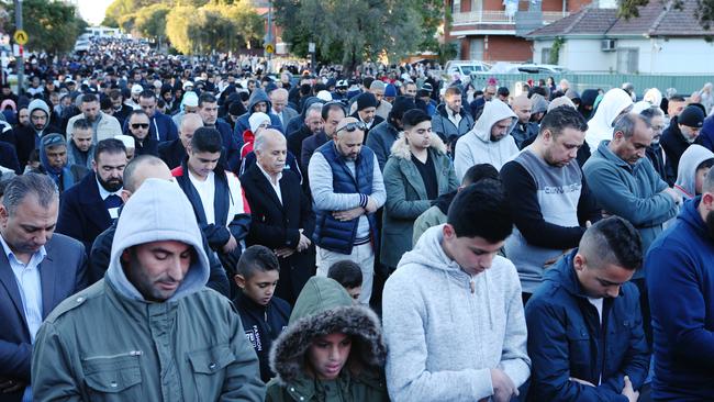 Worshippers arrived in Lakemba from as early as 5am. Picture: Hollie Adams