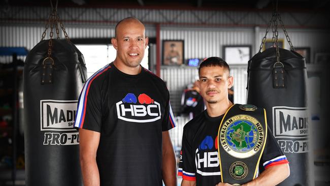 Hinterland Boxing Club owner and P4P Promotions founder Stephen Pitt alongside star boxer Dana Coolwell. Picture: Patrick Woods.