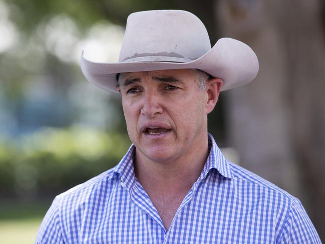 Robbie Katter leader of Katter's Australian Party addresses media at Suncorp Stadium, 40 Castlemaine St, Milton, Brisbane, 11th of October 2020. (News Corp/Attila Csaszar)