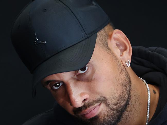 2023 Australian Tennis Open. Day 1. Australian Nick Kyrgios withdraws from the Australian Open due to injury. Kyrgios during his press conference. Picture: David Caird