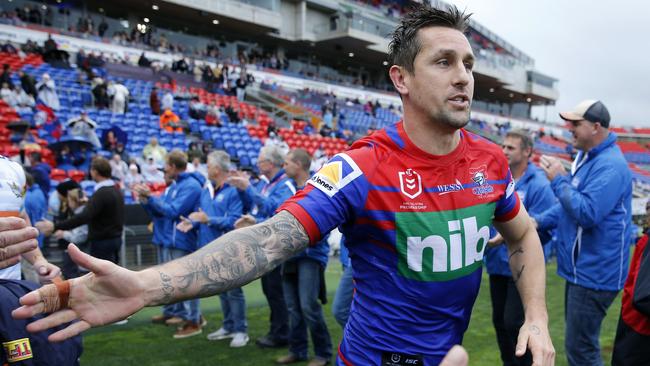 Mitchell Pearce runs out to the deserted stadium Photo: AAP Image/Darren Pateman