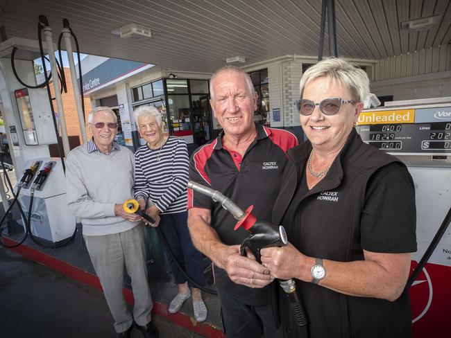 2 generatins of service, Rod, Kath, Gerry and Barb Dilger at Caltex Howrah.  Picture: Chris Kidd