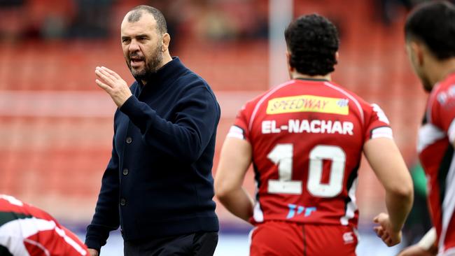 Michael Cheika gives Lebanon some final instructions. Picture: Getty