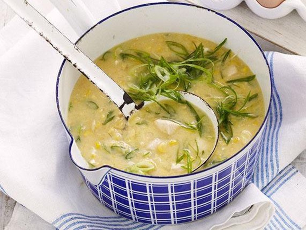 Creamy chicken and corn soup. Picture: Australia's Best Recipes.