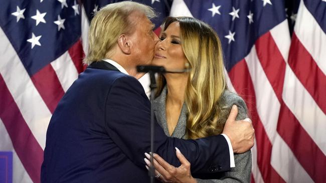 Donald Trump kisses Melania Trump. Picture: AP Photo/Alex Brandon