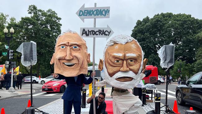 The Maryland Poor People's Campaign demonstrate with effigies of US President Joe Biden and Narendra Modi, during a Modi Not Welcome rally in Washington, DC. picture: AFP