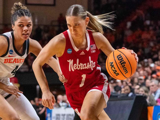 Jaz Shelley playing college basketball for Nebraska. Picture: Getty Images