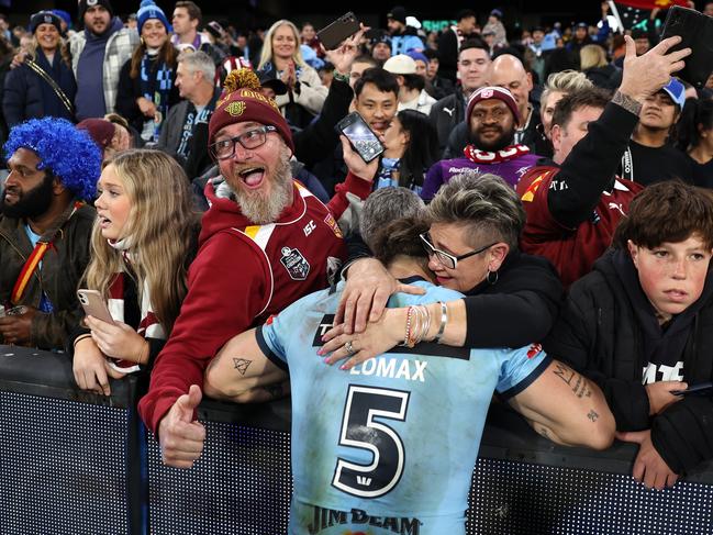 Zac Lomax of the Blues celebrates with friends and family after the match. Picture: Getty Images