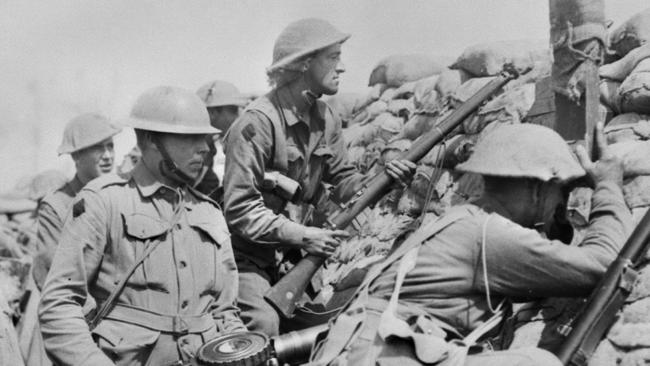 Soldiers waiting to go over the top during the World War I Battle of Pozieres in France. one