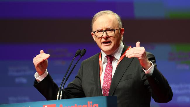 Anthony Albanese speaks at the ALP national conference in Brisbane. Picture: Tertius Pickard / NCA NewsWire