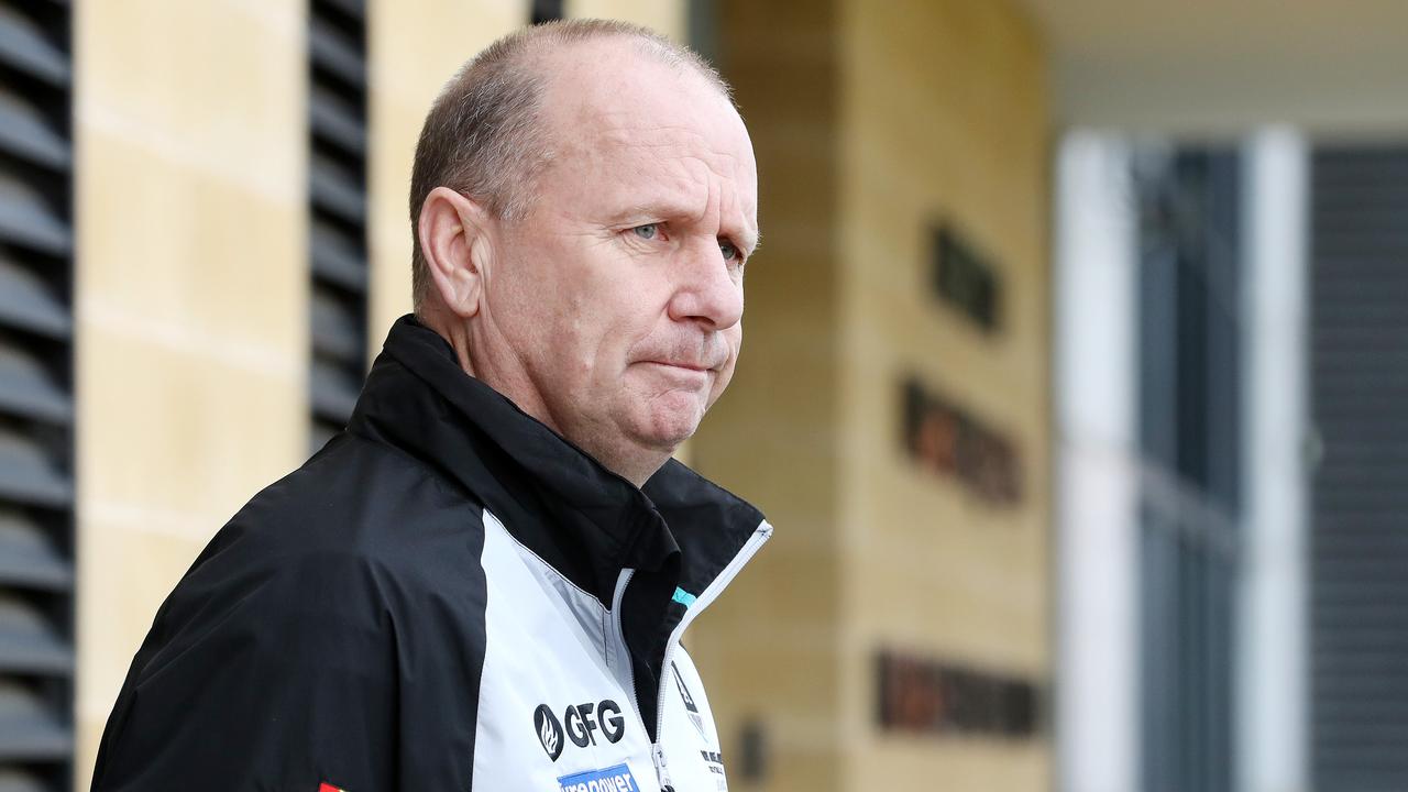 Port Adelaide coach Ken Hinkley blasted his two players who breached COVID-19 protocols. Picture: Sarah Reed