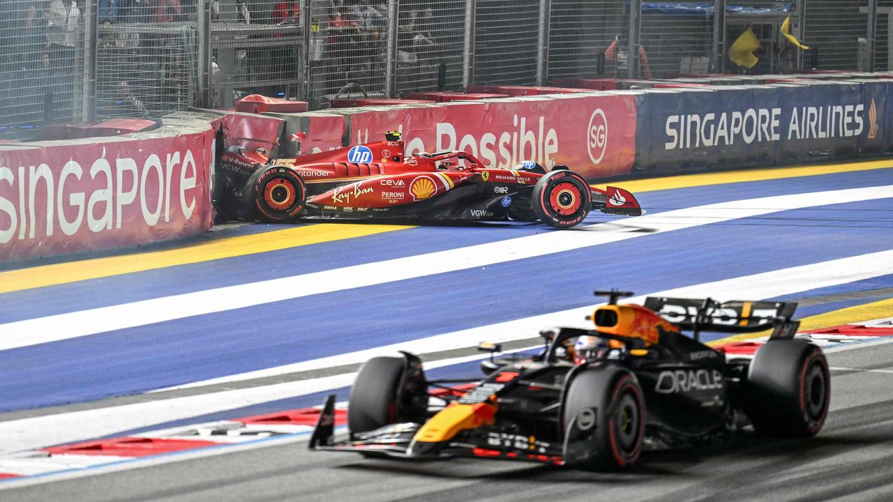 Ferrari's Spanish driver Carlos Sainz crashes. Photo by MOHD RASFAN / POOL / AFP