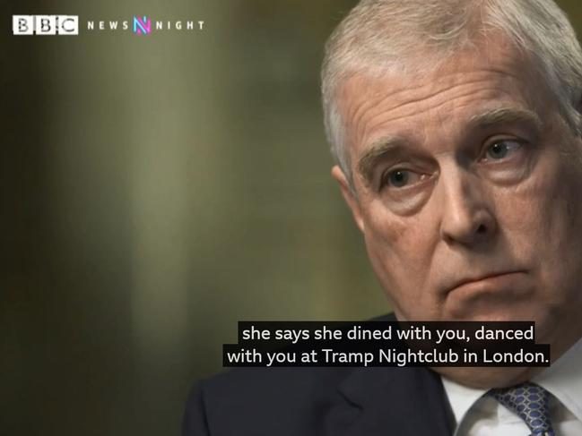 Screen grab from BBS TV. BBC Newsnight's Emily Maitlis interviews Prince Andrew, The Duke of York over his friendship with Jeffrey Epstein. Answering questions about his links to Epstein for the first time, Prince Andrew said his stay was not "becoming of a member of the Royal Family". The Duke of York also said he "let the side down" by staying at his home. Source: BBC