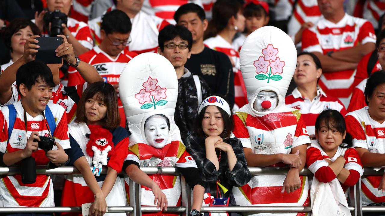 Japan fans look on following the 2019 Rugby World Cup quarterfinal.