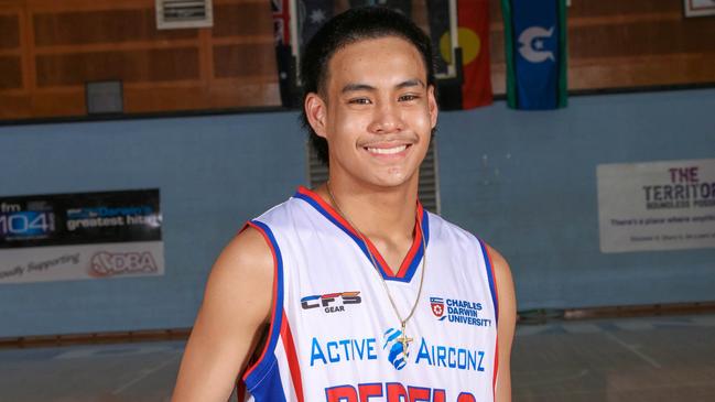 Rebels' Mixon Laurel at the 2021 Darwin Basketball League season launch. Picture Glenn Campbell