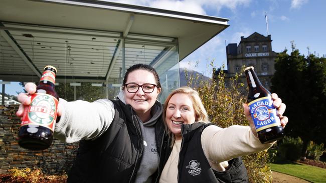 Cascade Brewhouse restaurant manager, Katie Brain and marketing, events and tourism manager for the Cascade Brewery, Emma Gilligan out the front of the brewhouse which is under renovation. Picture: Zak Simmonds