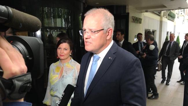 Australian Prime Minister Scott Morrison responds to news of mass shooting in Darwin. Picture: James O’Doherty/SKY NEWS