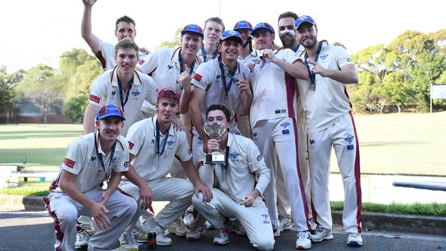 Bayside players enjoy the spoils of premiership success. Picture: Nigel Barrie