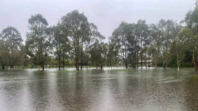 Ropley Road Park in Wynnum inundated during heavy rainfall on Saturday. Picture: Supplied