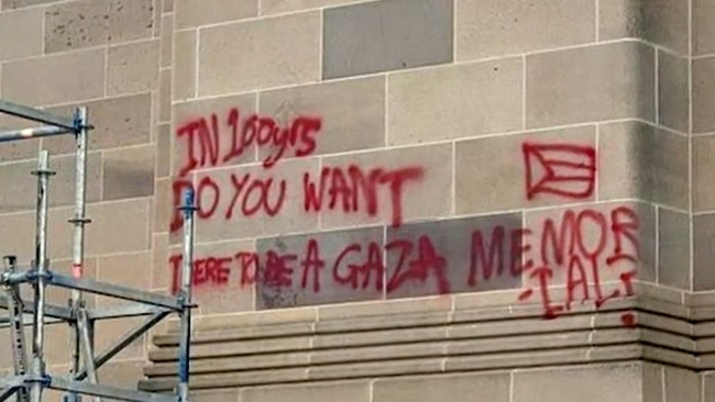 Graffiti on The Australian War Memorial. Picture: Nine