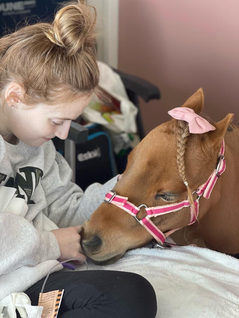 Annaliese with a therapy pony in her hospice. Pictures: Supplied