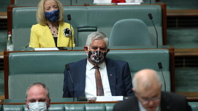 Indigenous Australians Minister Ken Wyatt with Prime Minister Scott Morrison during the Closing The Gap speech on Thursday. Picture: NCA NewsWire / Gary Ramage