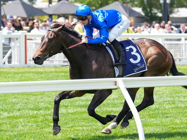 Pisces ridden by James McDonald wins the Catanach's Jewellers Blue Sapphire Stakes at Caulfield Racecourse on November 16, 2024 in Caulfield, Australia. (Photo by Scott Barbour/Racing Photos via Getty Images)