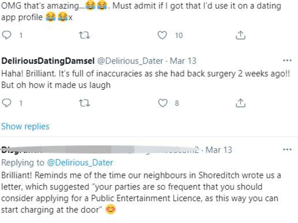 But the woman explained that her daughter has been recovering from back surgery, with many in hysterics over the neighbour’s letter. Picture: Twitter/Delirious_Dater