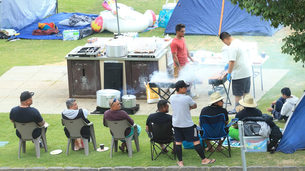 Possible illegal campers set up again at Eastern Beach over the weekend. Picture: Alan Barber