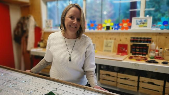 Inspiration: Bright glass artist Sarah Williamson in her studio. Picture: Kirrily Carberry