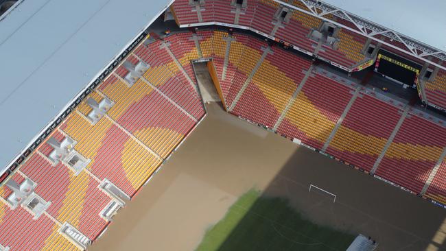 Suncorp Stadium is flooded. Picture: AAP Image/Dave Hunt