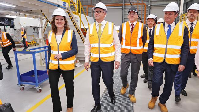 Labor leader Anthony Albanese with WA Premier Mark McGowan at Bellevue Railcar Manufacturing and Assembly Facility in Perth. Picture: Sam Ruttyn