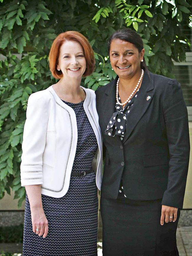 Former Prime Minister Julia Gillard with Nova Peris in Canberra. Picture: Kym Smith