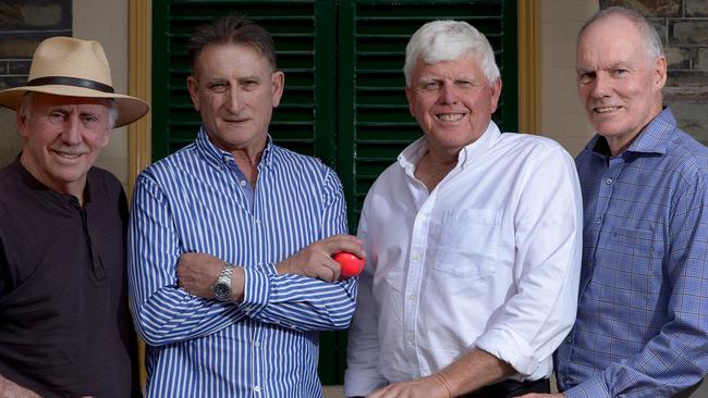 Ian Chappell, Len Pascoe, who bowled the first ball of Packer's World Series Cricket, Barry Richards, who faced the first ball and Greg Chappell. Picture: Keryn Stevens