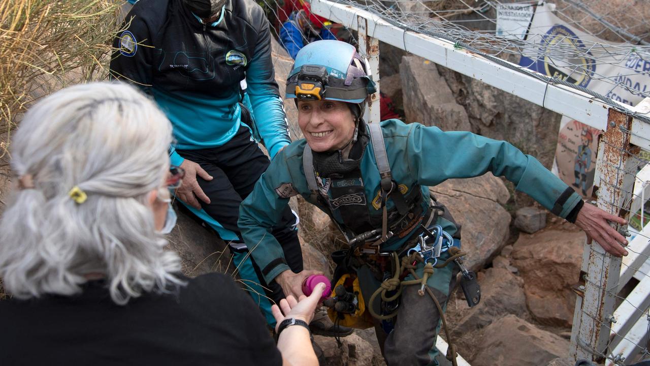Beatriz Flamini, 50, spent 500 days in a Spanish cave before re-emerging for the first time on April 14, 2023. Picture: Jorge Guerrero/AFP