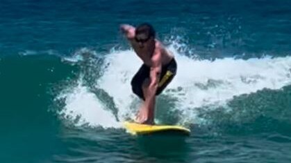 Port Macquarie shark attack victim Kai McKenzie posts to Instagram surfing on one leg. Picture: Supplied