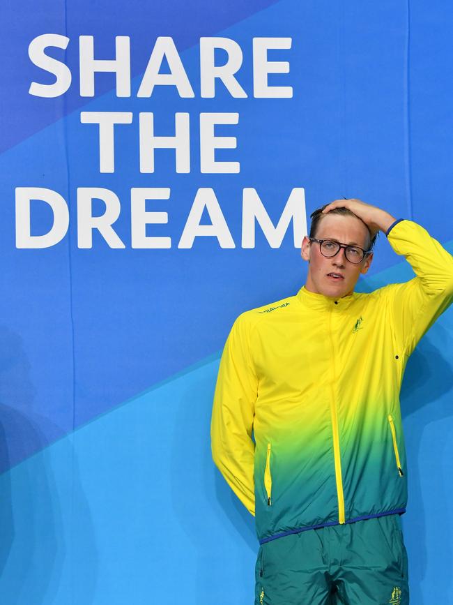 Mack Horton after winning bronze in the men’s 1500m freestyle last night. Photo: AAP