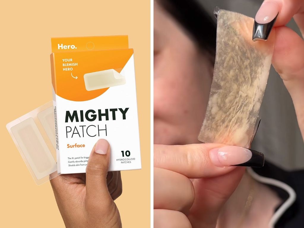 @Peyton used Hero’s Mighty Patch XL, resulting in an insanely satisfying gunk extraction. Picture: Supplied/Amazon, Tiktok/@Peyton