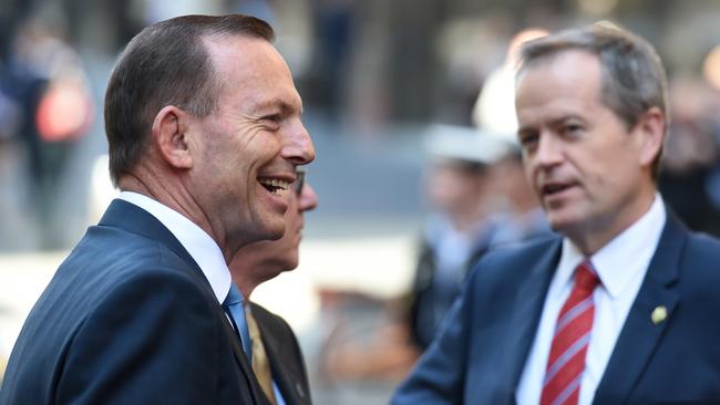Tony Abbott and Bill Shorten in 2015. Picture: Paul Miller/AAP
