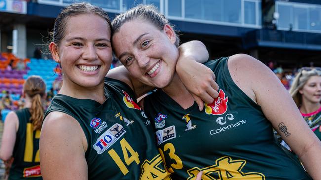 Paula Pavic and Grace Senior as St Mary's took on PINT in the 2024-25 NTFL women's semi-final. Picture: Pema Tamang Pakhrin
