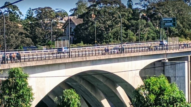 The father-of-one was found to be graffitiing a wall on the Tarban Creek Bridge in Hunters Hill at about 12pm on May 30 by a resident who called the cops. Picture: Google