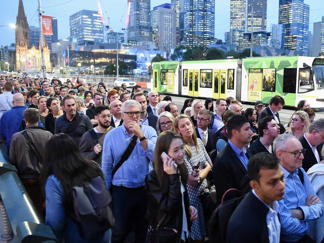 Princes Bridge commuters - trains are down and now someone has jumped in front of a train in Sandringham causing huge lines out the front of the arts centre. Picture: Lawrence Pinder