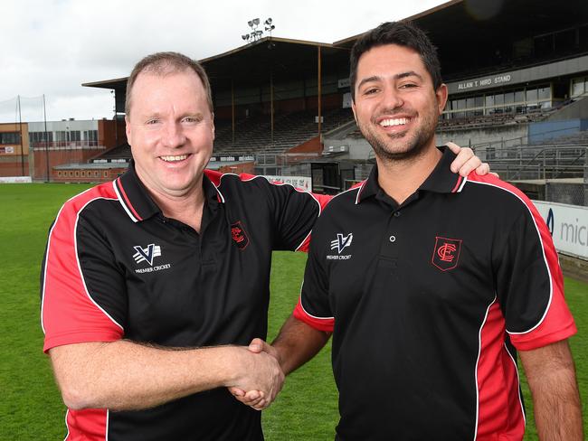 Essendon Cricket Club president Simon Tobin and coach Mitch Johnstone. Picture: Josie Hayden