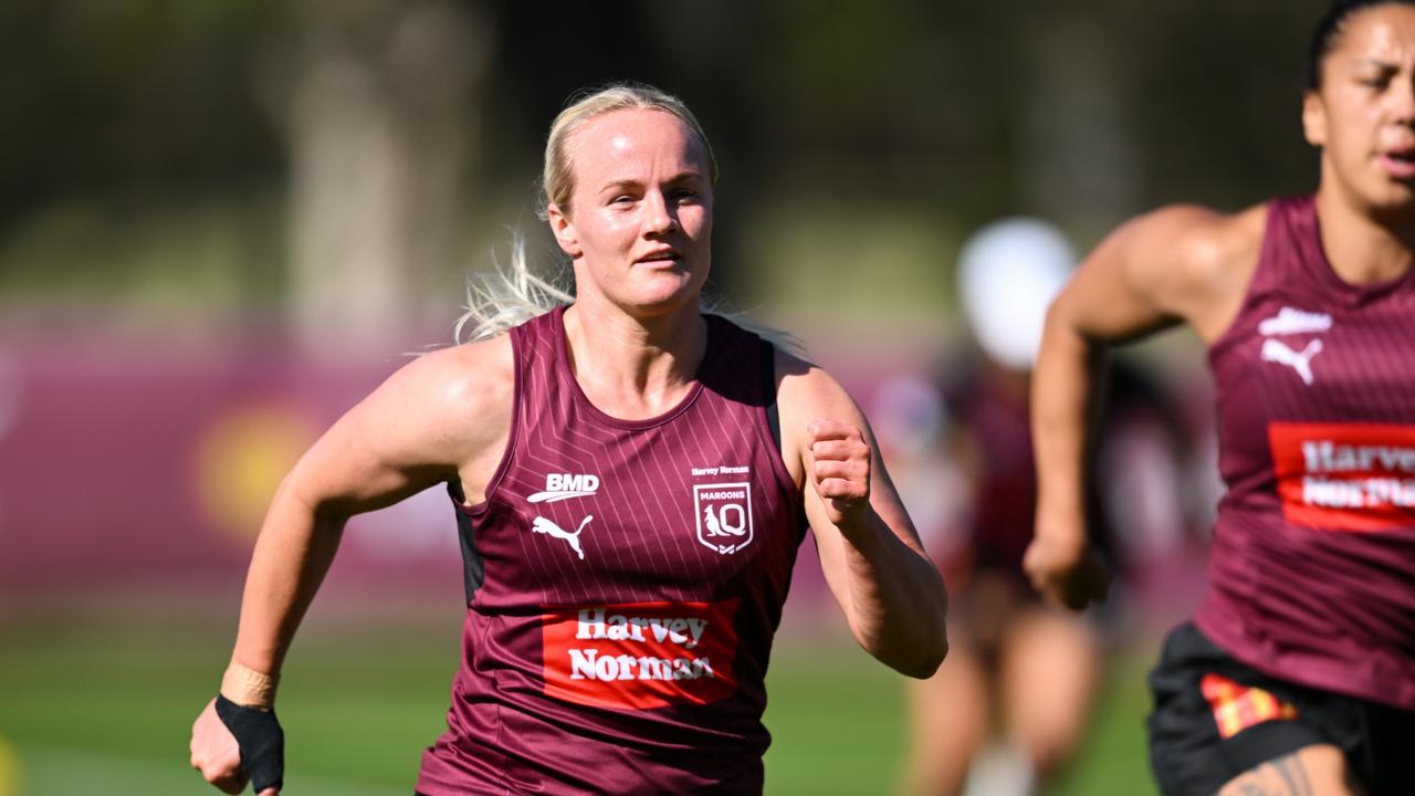 Emily Bass in action during the Queensland Women's State of Origin Camp. Picture: QRL Media/Zain Mohammed