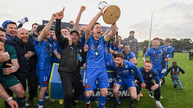 Avondale celebrates its NPL Victoria championship win. Picture: Mark Avellino