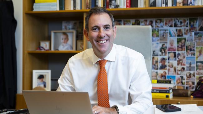 Federal Treasurer Jim Chalmers in his office at Parliament House in Canberra on Monday. Picture: NCA NewsWire / Martin Ollman