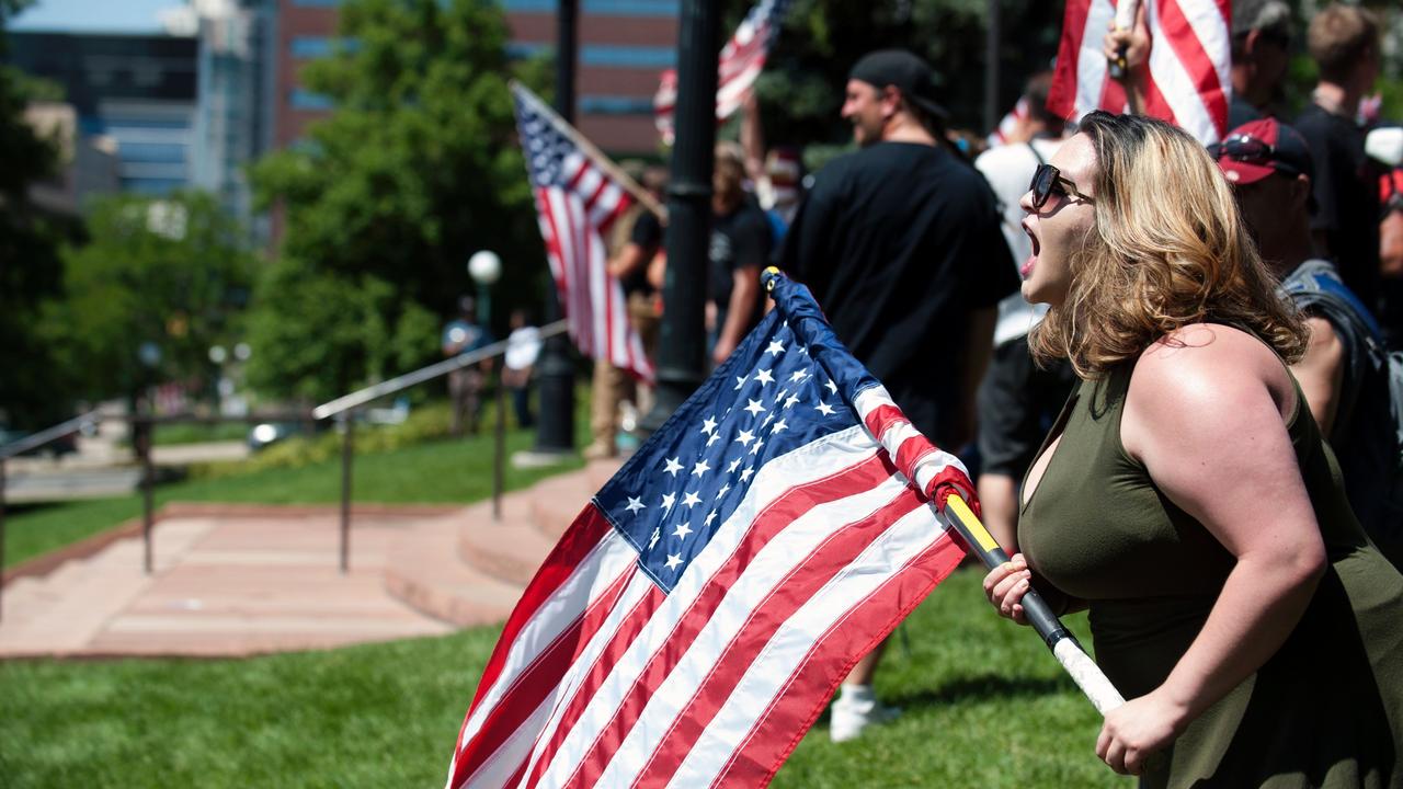 A right-wing protest in Colorado, US, which The Proud Boys took part in. Picture: AFP/Jason Connolly