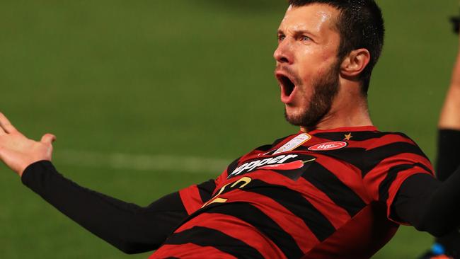 Nikita Rukavytsya in goalscoring form for Western Sydney in the A-League.