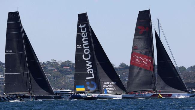 Yachts, (L-R) Black Jack, LawConnect and Wild Oats.