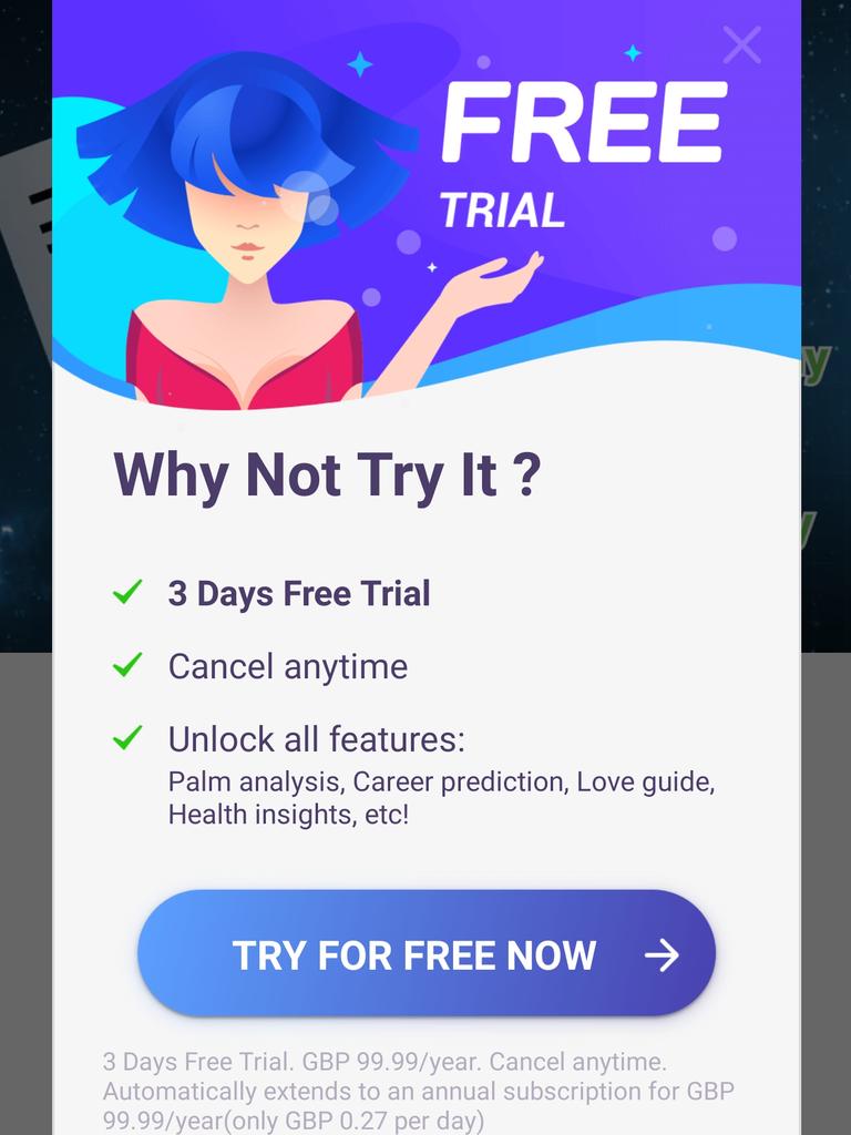 Palm Reader is an example of a fleeceware app. Picture: Supplied Avast